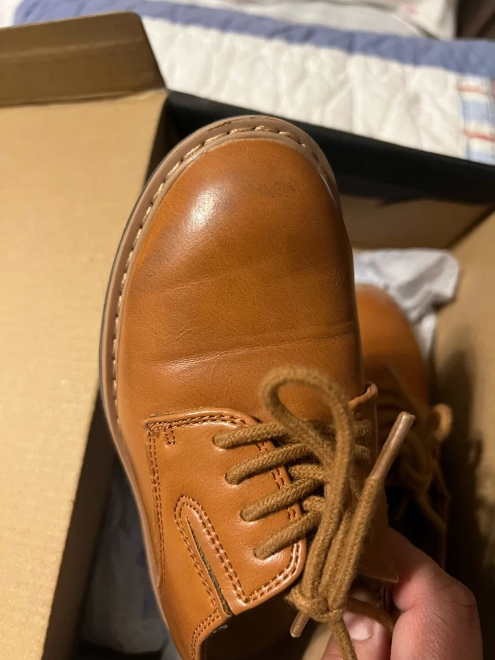 Kenneth Cole Boys Tan Leather Lace-Up Dress Shoes - Picture 2 of 4